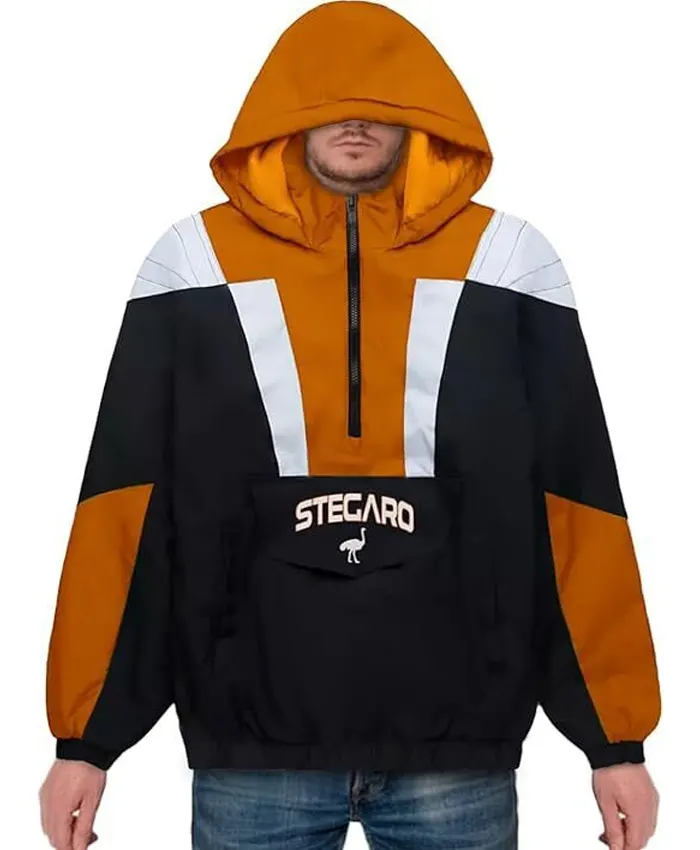 Stegaro Black And Orange Half Zip Up Jacket