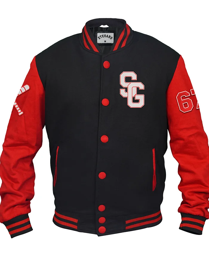 Stegaro Black And Red Letterman Varsity Jacket