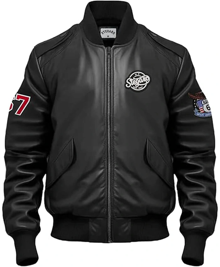 Stegaro Bomber Leather Black Jacket