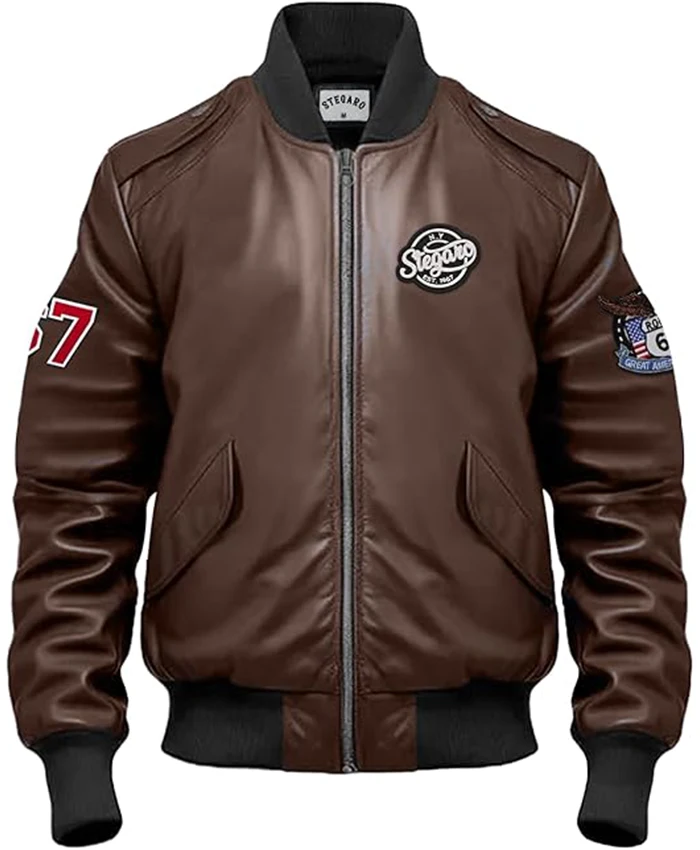 Stegaro Brown Bomber Leather Jacket