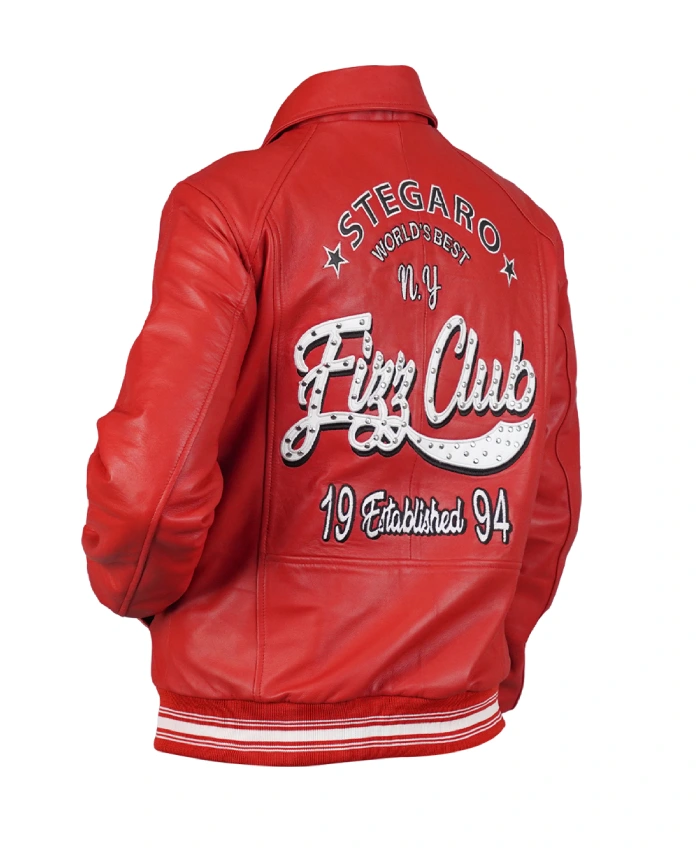 Stegaro Fizz Club Bomber Red Leather Jacket For Sale