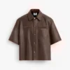 Stegaro Oversized Coffee Brown Leather Shirt