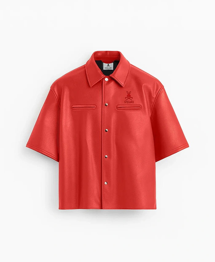 Stegaro Oversized Red Leather Shirt