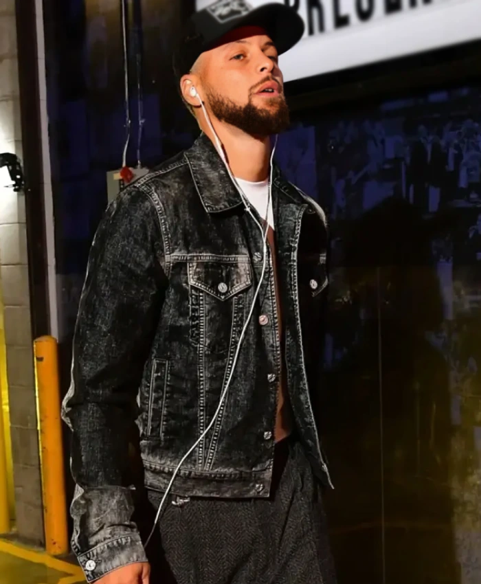 Stephen Curry Warriors VS Lakers Black Denim Jacket