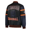 Striped Detroit Tigers Varsity Full Zip Leather Black And Navy Jacket