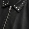 Mens Black Studded Sleeves Bomber Leather Jacket