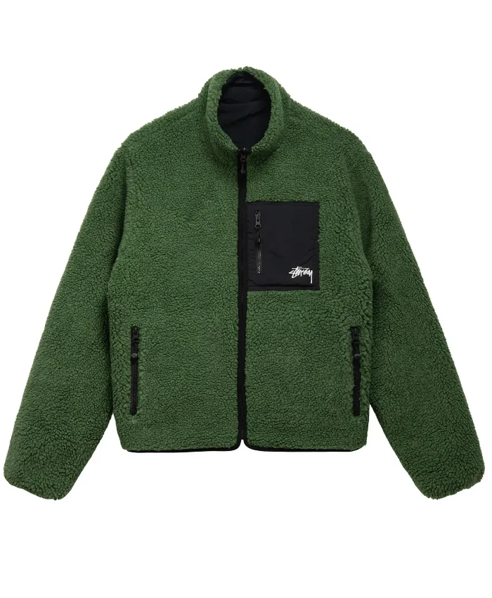 Stussy 8 Ball Green Sherpa Jacket For Sale