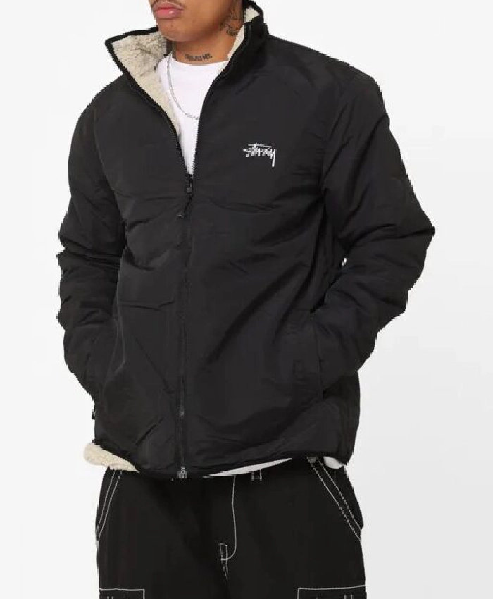 Stussy 8 Ball Off White And Green Sherpa Jacket For Sale