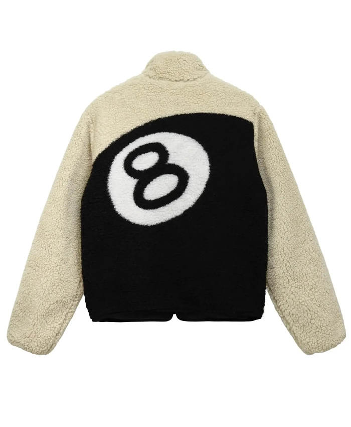 Stussy 8 Ball Off White And Green Sherpa Jacket