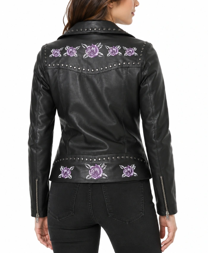 Purple Rose Leather Jacket For Women
