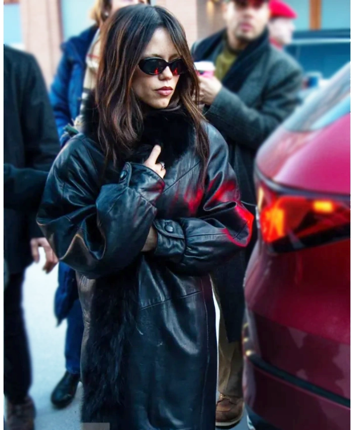 Sundance Film Festival 2026 Jenna Ortega Black Leather Coat