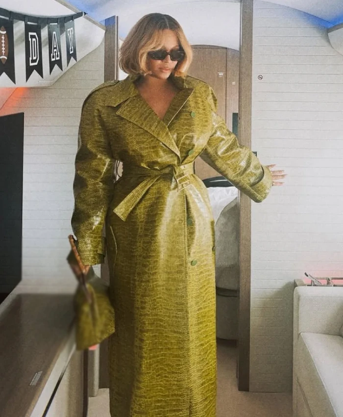 Super Bowl 2026 Beyonce Textured Olive Green Trench Coat