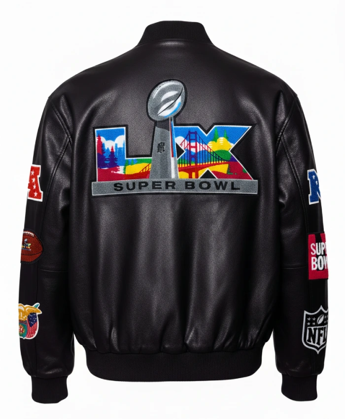 Super Bowl 2026 Black Vegan Leather Jacket
