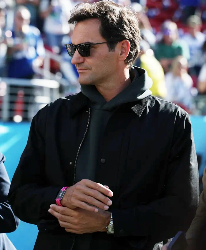 Super Bowl 2026 Roger Federer Black Cotton Jacket For Men