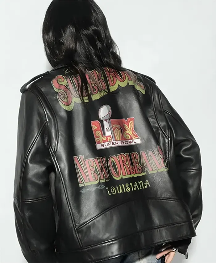 Super Bowl LIX Tabitha Oversized Black Leather Jacket