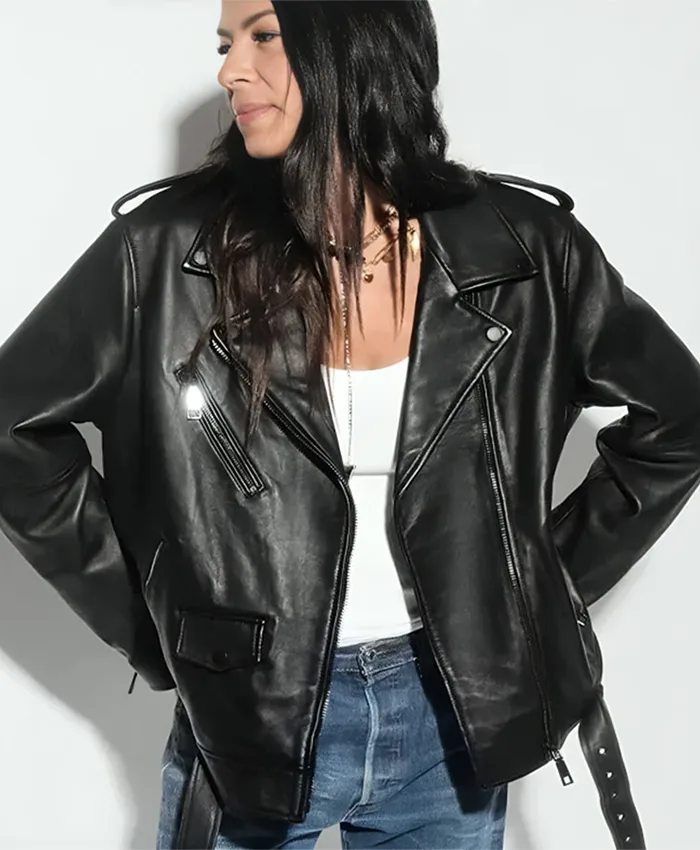 Super Bowl LIX Tabitha Oversized Black Moto Jacket