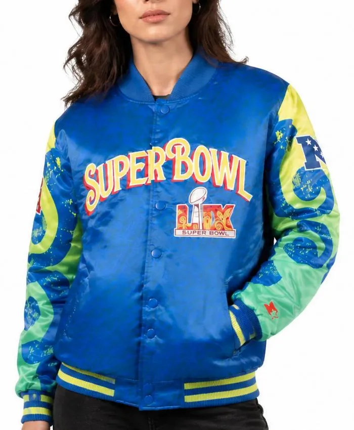 Super Bowl LIX The Big Easy Full-Snap Satin Jacket Womens