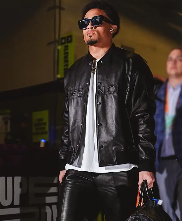 Super Bowl LIX Trent McDuffie Givenchy Black Leather Jacket