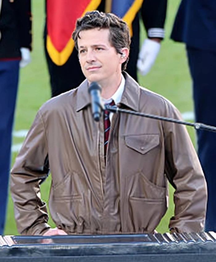 Super Bowl LX 2026 Charlie Puth Brown Leather Jacket
