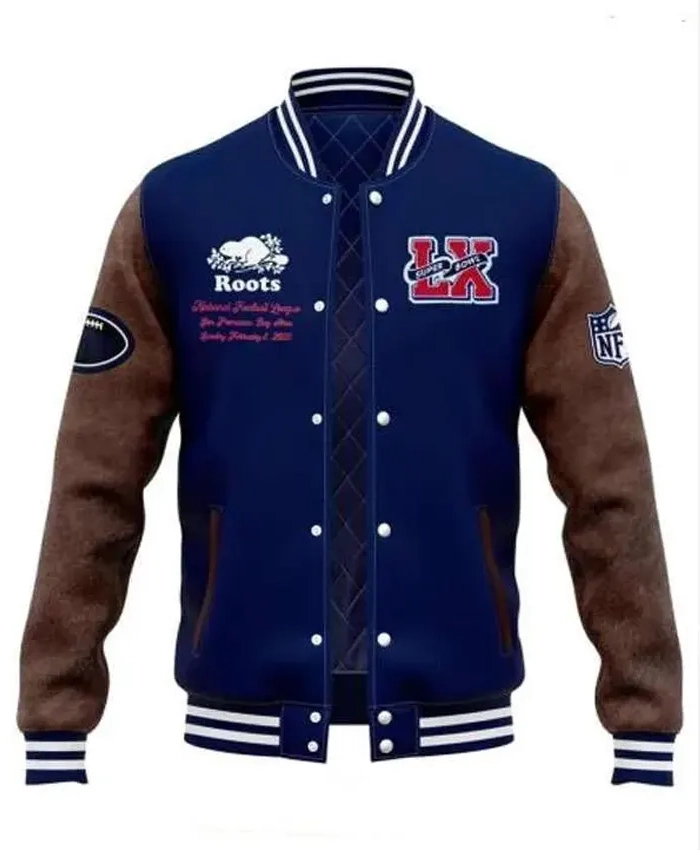 Super Bowl LX 2026 San Fransisco Bay Area Roots Blue And Brown Letterman Jacket