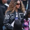 Super Bowl LX Blue Ivy Carter Off White Black Leather Bomber Jacket