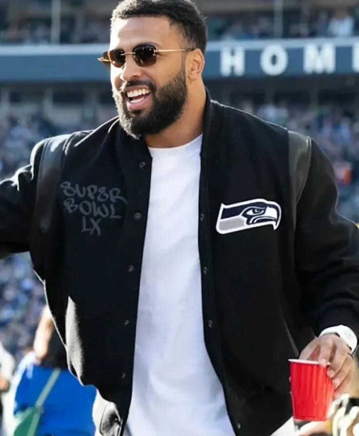 Super Bowl LX Champions Parade 2026 Julian Love Seattle Seahawks Black Wool Varsity Jacket