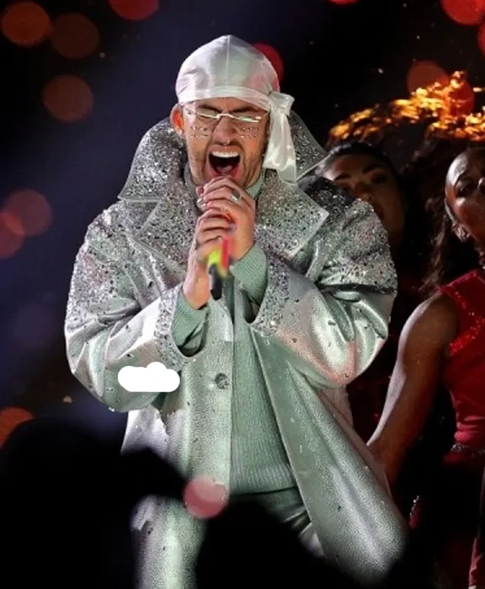 Superbowl 2026 Bad Bunny Silver Embellished Coat
