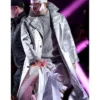 Superbowl 2026 Bad Bunny Silver Leather Embellished Coat For Sale