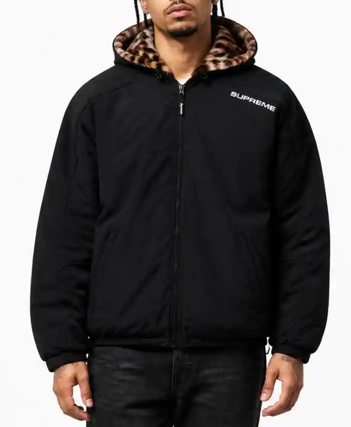 Supreme Fur Reversible Hooded Track Black Jacket Mens