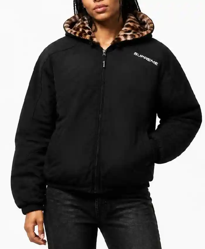 Supreme Fur Reversible Hooded Track Black Jacket Women