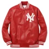 Supreme NY Yankees Varsity Full Zip Leather Red Jacket