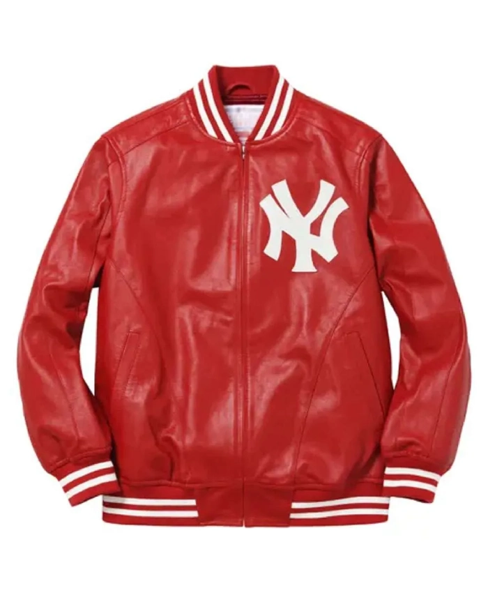 Supreme NY Yankees Varsity Full Zip Leather Red Jacket