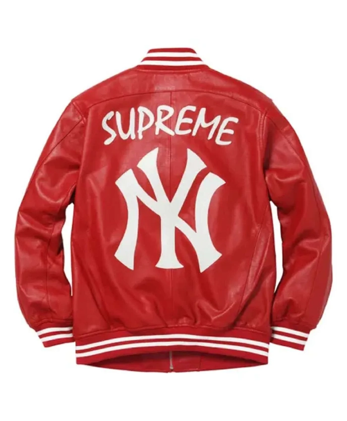 Supreme New York Yankees RedNavy Leather Full Zip Jacket