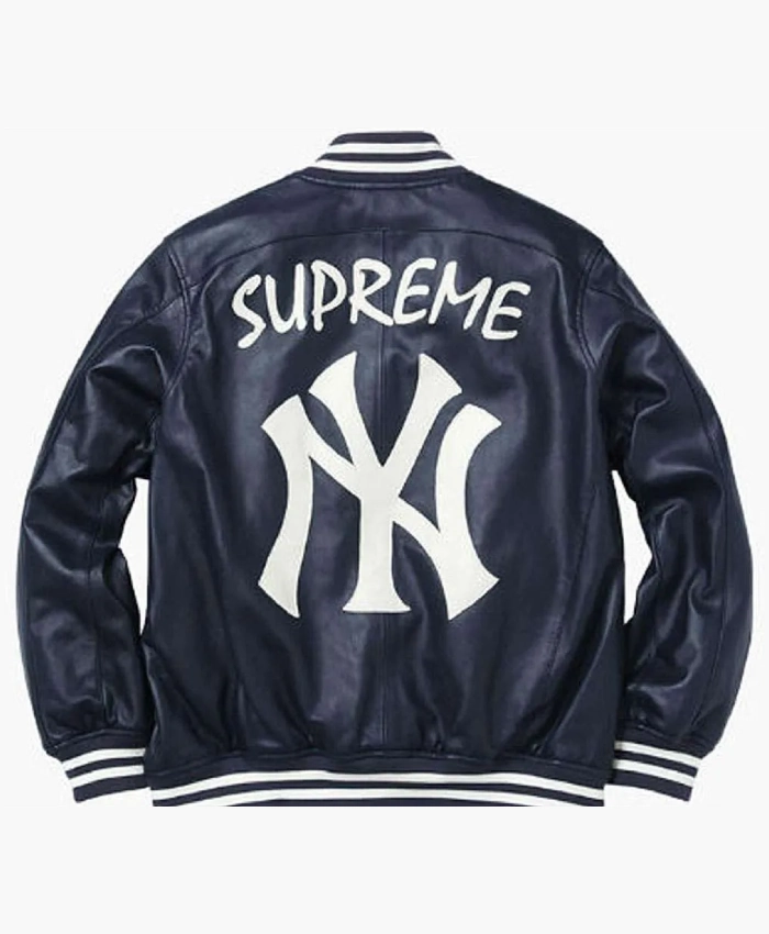 Supreme New York Yankees Varsity RedNavy Leather Full Zip Jacket