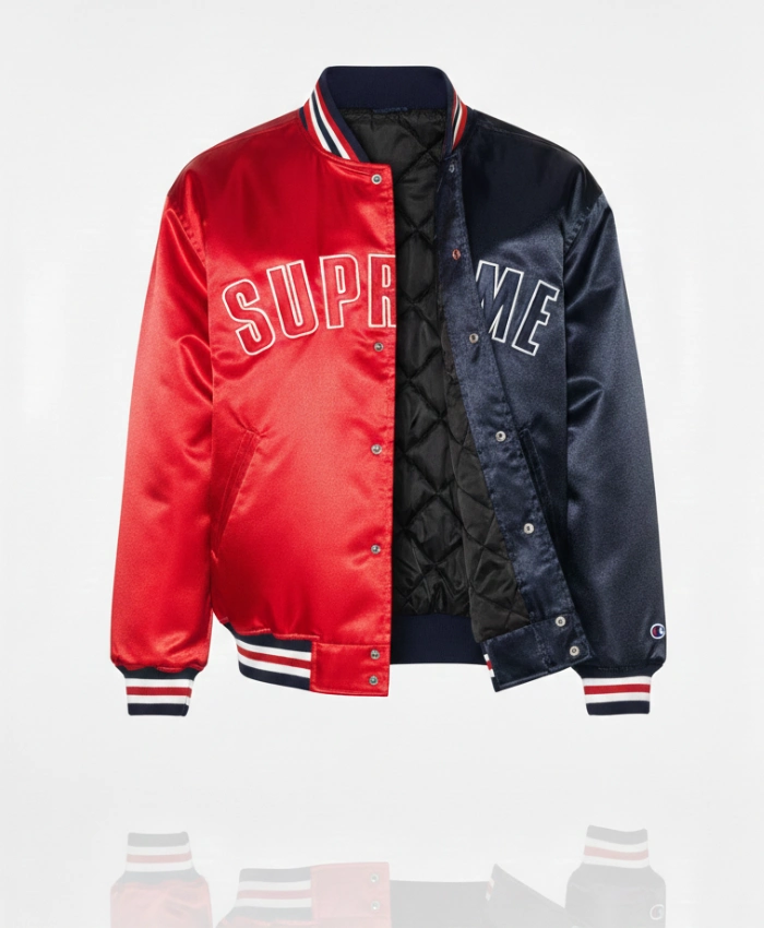 Supreme SS26 Red And Navy Satin Jacket