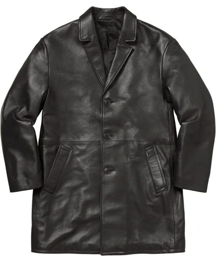 Supreme X Schott Black Leather Overcoat Sale
