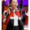 Syd Millevoi The Voice S29 Black Red Cropped Leather Biker Jacket