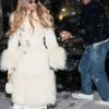 Sydney Sweeney Fur Trimmed Burberry White Coat