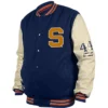 Syracuse S Full Snap Blue And Beige Varsity Letterman Jacket