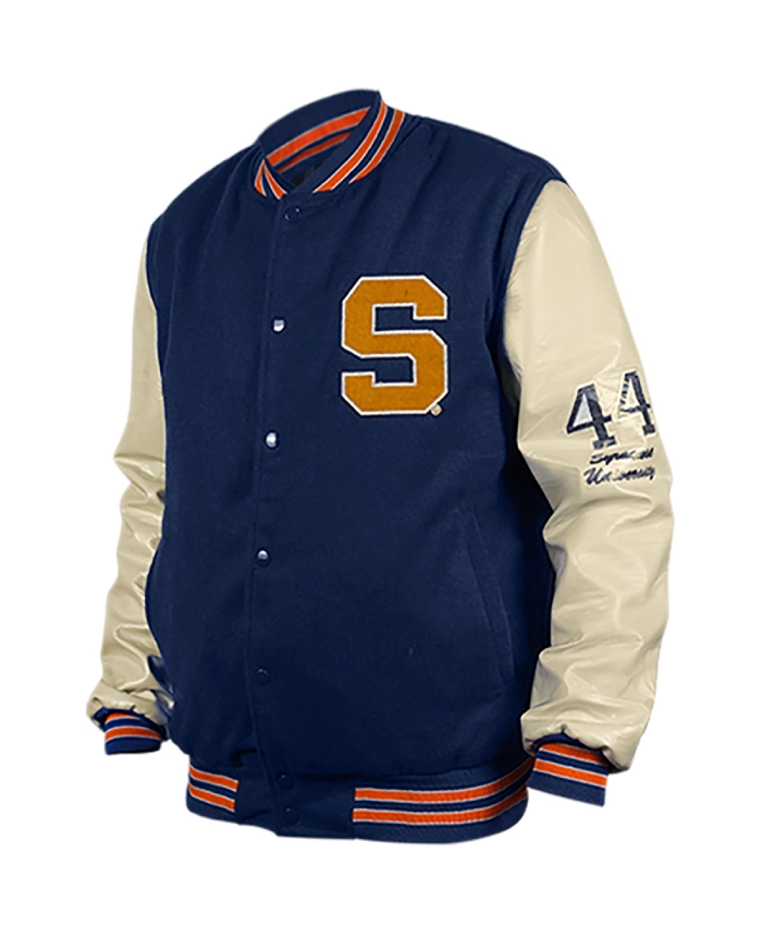 Syracuse S Full Snap Blue And Beige Varsity Letterman Jacket