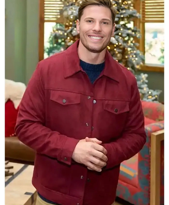 TV Series Finding Mr. Christmas 2025 Craig Geoghan Maroon Suede Leather Jacket
