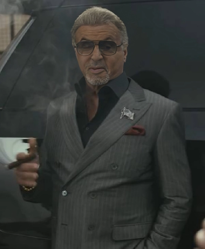 TV Series Tulsa King S03 Sylvester Stallone Pinstripe Grey Suit