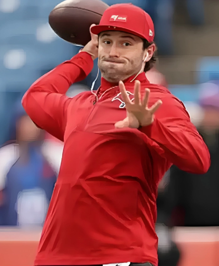 Tampa Bay Buccaneers Baker Mayfield Sideline Anorak Half Zip Hoodie Jacket