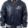 Tampa Bay Lightning Navy Leather Varsity Jacket