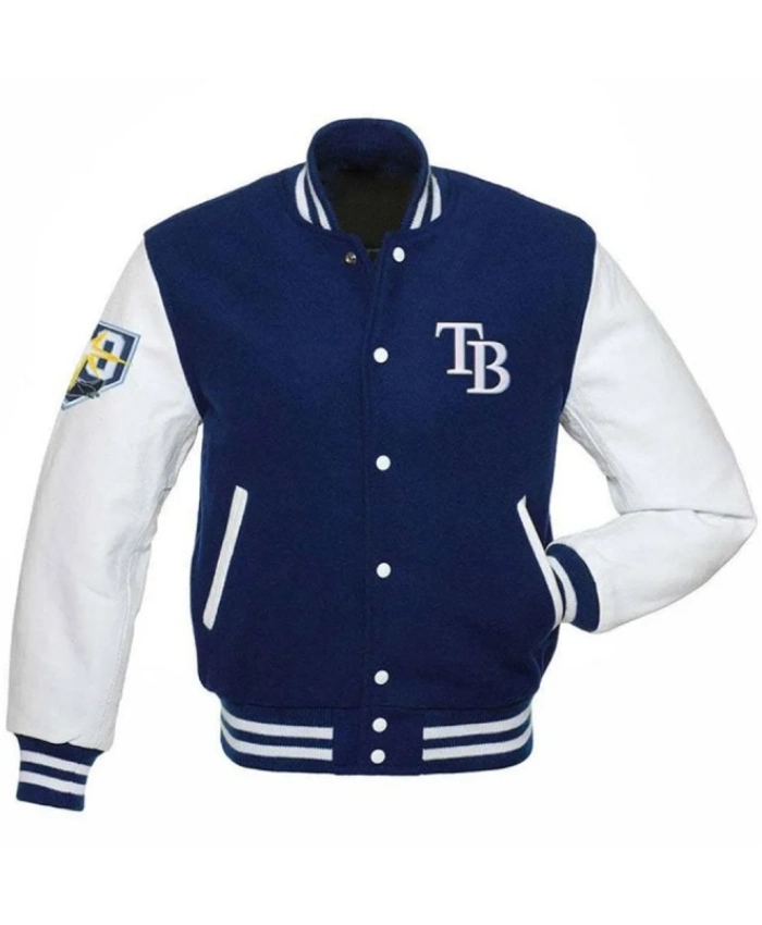 Tampa Bay Rays Wool And Leather Blue And White Letterman Jacket