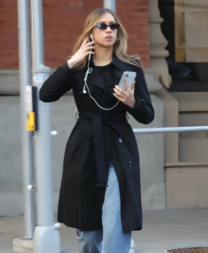Tate McRae NYC 2026 Black Trench Coat