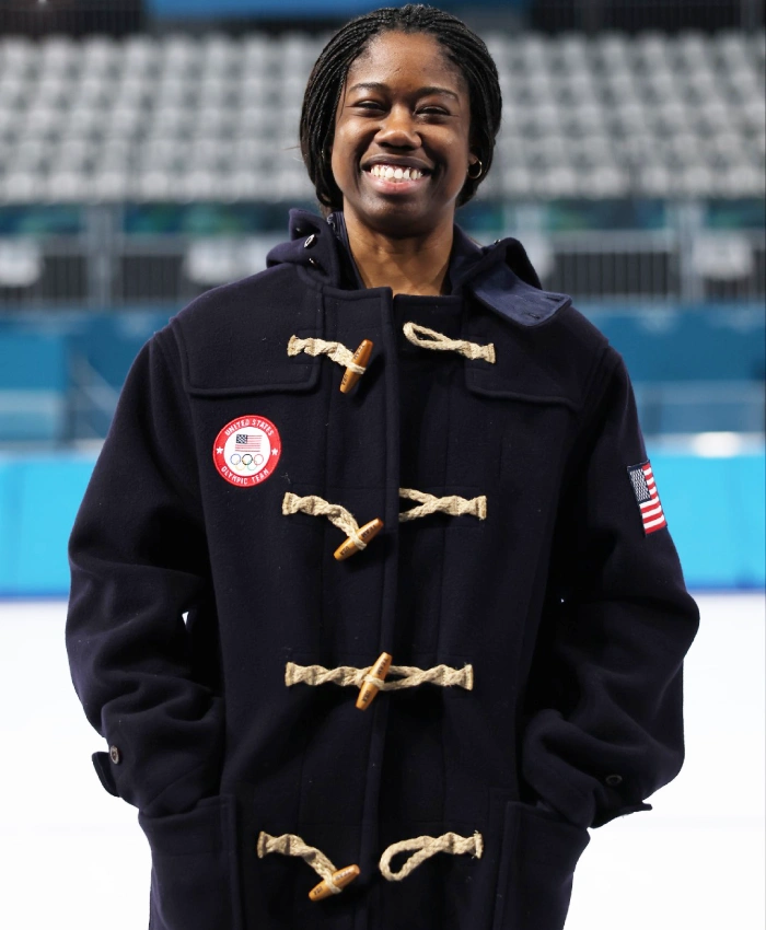 Team USA Winter Olympics 2026 Erin Jackson Navy Blue Hooded Duffle Coat