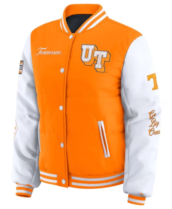 Tennessee Volunteers Orange And White Full Snap Puffer Varsity Jacket