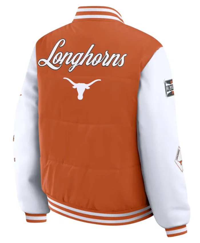 Texas Longhorns Burnt Orange And White Full Snap Puffer Jacket