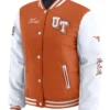 Texas Longhorns Burnt Orange And White Full Snap Varsity Puffer Jacket
